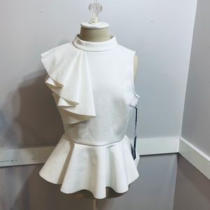 LuLu's Ivory asymmetrical ruffle peplum top size M